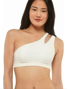 Jessica Simpson Women's Solid Rib One Shoulder Bikini Top In White NWT Sz M